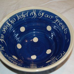 H. Shadron  Pottery Bowl Blue W/White Polka Dots - House Warming 2002